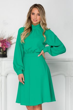 Rochie midi de zi verde eleganta cu maneci lungi LaDonna