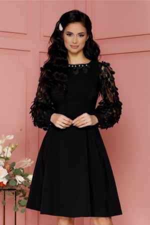 Rochie de seara neagra eleganta cu maneci lungi accesorizate cu decupaje LaDonna