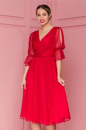 Rochie eleganta de seara rosie din matase Leonard Collection
