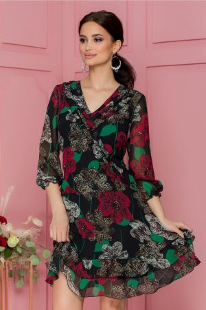 Rochie de ocazie eleganta neagra cu imprimeu floral maxi Perla